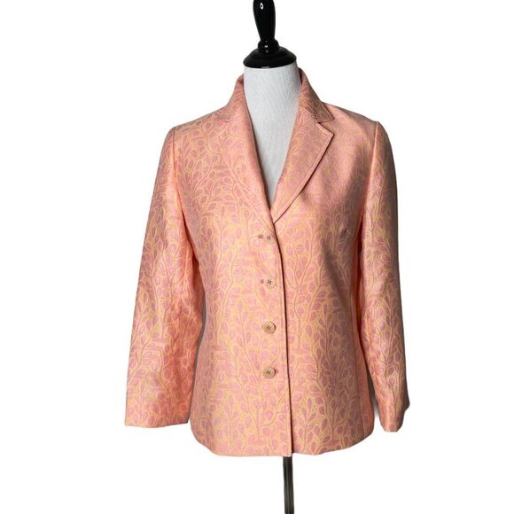 Lafayette 148 Women Blazer Size 6 Peach All Over Floral Print Suit Jacket Office - Picture 1 of 13